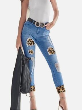 Venus Leopard Cuffed Jeans